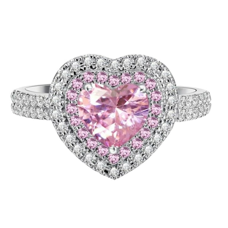 Rings For Girls Classic Earring Temperament Sweet Light And Simple Diamond  Pink Love Ring Platinum Plated Diamond Ring