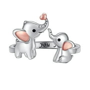 PUORCS Rings For Women Edgy Rings For Men Kind Mother And Child Elephant Ring Design Opening Adjustable Ring Hug Ring