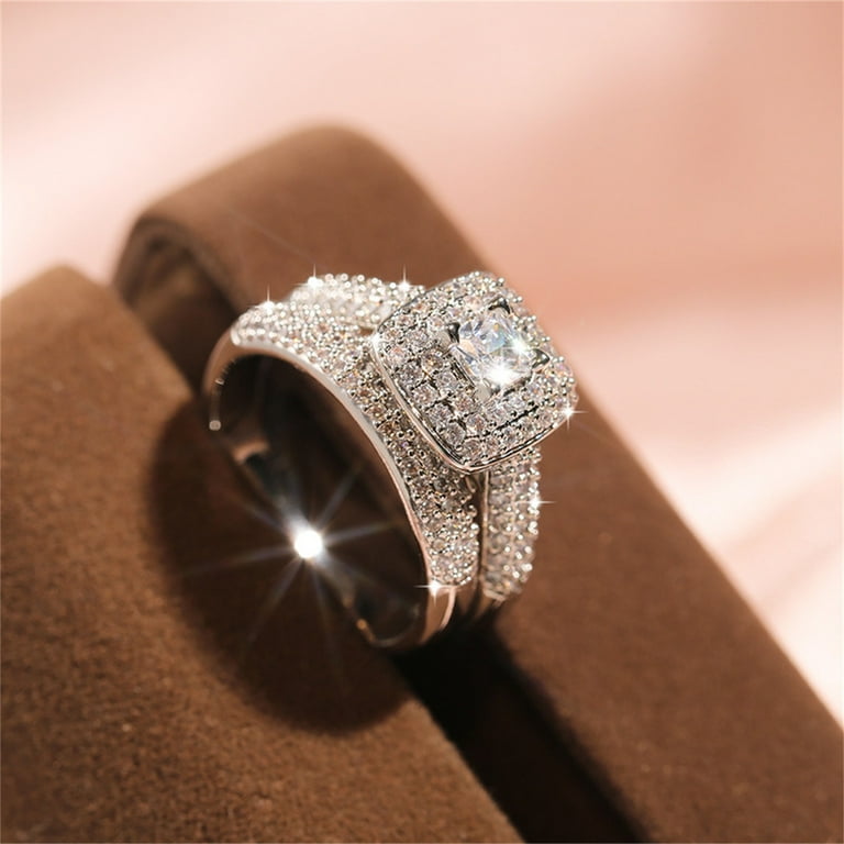 Rings For Women Gnobogi 2PCS Square Diamond Ring Set,Exquisite