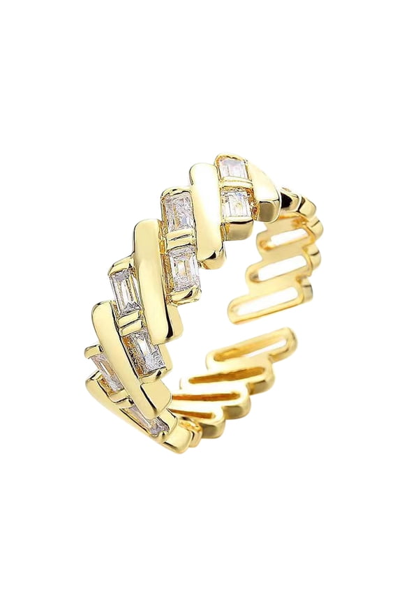 Rings Geometric Gold Open Ring with Rhinestones Adjustable Minimalist Winding Ring in Gold Lines Geometric Interval Ring for Her,One Size,Gold