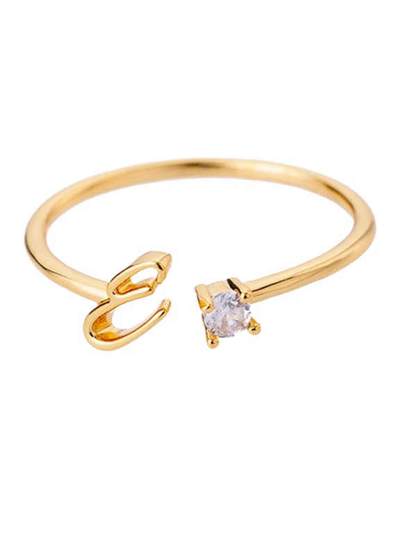 Rings Gold Rhinestone 26 Initial Open Ring for Women Sparkling Letter Jewelry Personal Ring with,One Size,GoldE