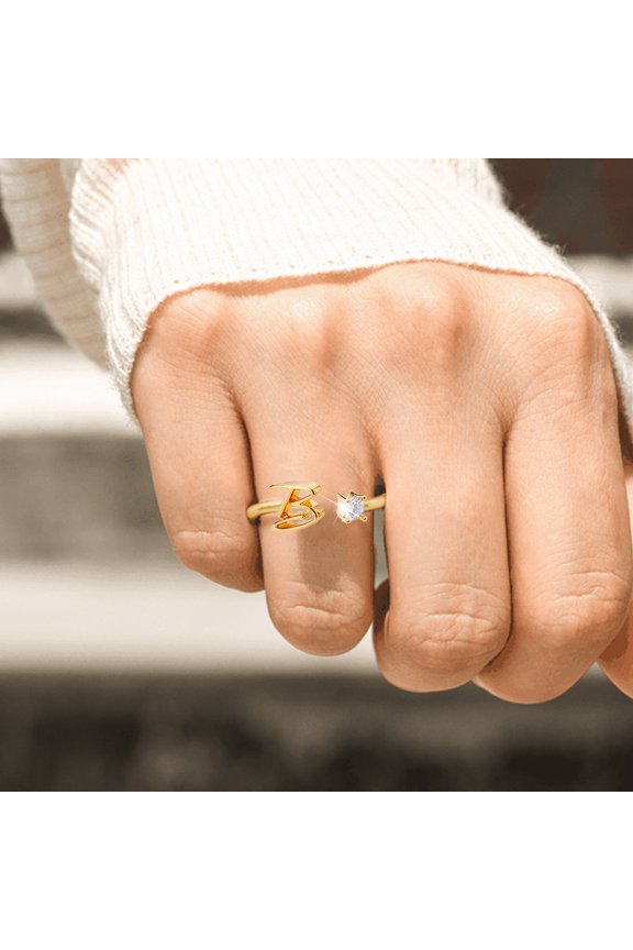 Rings Gold Rhinestone Initial Ring Jewelry Letter Open Design Sparkling Accessory for Women