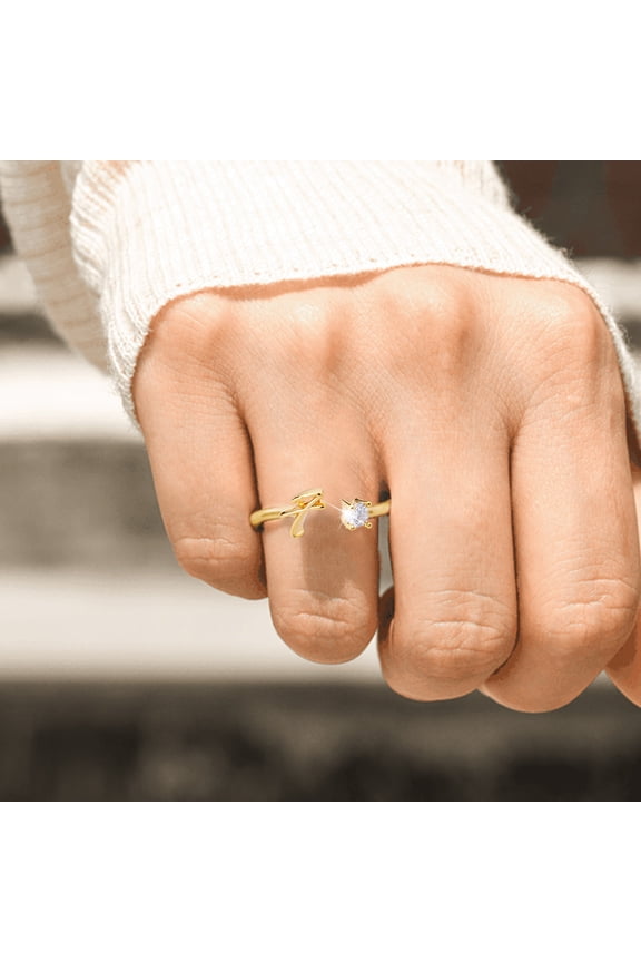 Rings Gold Rhinestone Initials Jewelry Open Letter Ring for Women Stylish Personalised Rhinestone Finger Band Elegant Accessory for Any Occasion