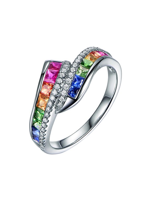 Inlaid Multicolored Stone Statement Ring for Birthday Proposal Bridal Engagement
