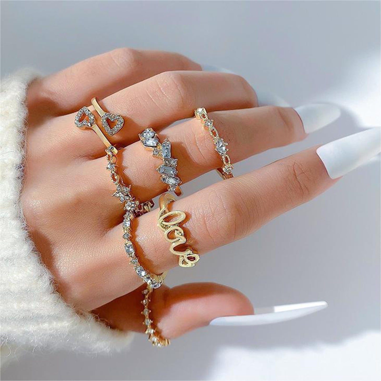 Rings Most Popular 7 Piece Set Ring Design Gold Light Ring Fashion Accessories For Rings Set Cute Rings for Teens Trendy Rings Pack Rings for Teen Girls Set Rings Men Set Statement