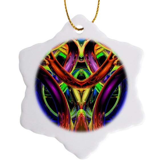 3drose, Rings of Illumination 3 Colorful Abstract Digital Artwork of Randomly Placed Rings, 3 inch Snowflake Porcelain Ornament