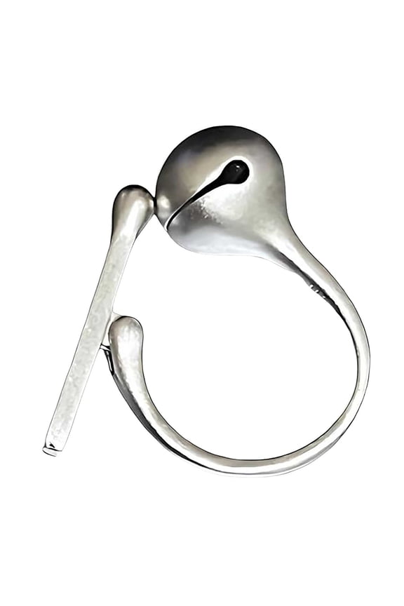 Rings Product Category Silver Alloy Wooden Fish Beat Ring for Unisex Adults and Stress Meditation Accessory Comfort Fit Adjustable Center Brushed/Sand/Polished Finish, 2 cmx2 cm, Silver