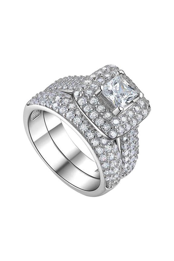 Rings Product Category - 2 Couple Square Ring Set for Women | Fashion Engagement Wedding Jewelry 2PCS