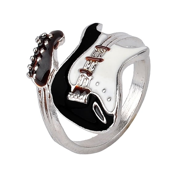 Rings Product Classification Stainless Steel Guitar Style Music Concert Ring for Casual to Formal Occasions Stainless Steel Accessory for Graduation Party and School Events,2.1 cmx1.1 cm,Silver