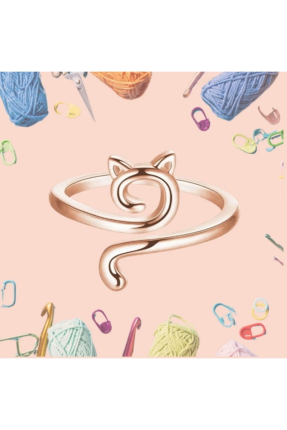 Rings Ring for Beginners Yarn Ring with Cat Ears Adjustable Size Tension Regulator Tool for Knitting Finger Ring Accessory in Gold Rose Gold, Rose Gold