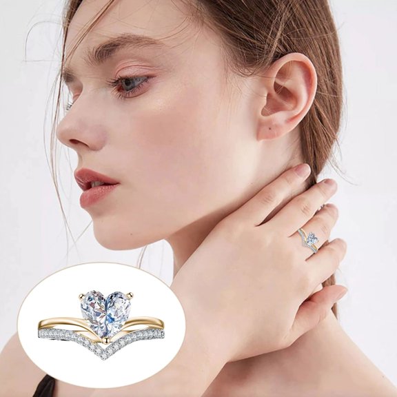 Rings - Shaped Big Rhinestone Ring for Women Exclusive Full Ring, 4.93 cm, Gold