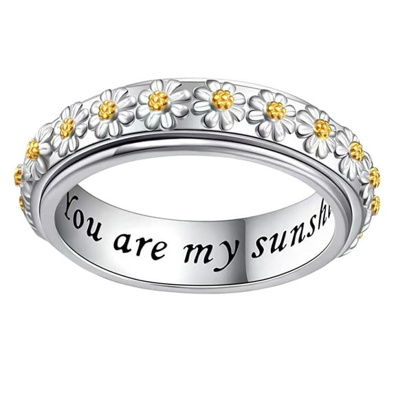 Rings For Teen Cubic Zirconia Wedding Ring Sets Women Sterling Silver Eternity Band Flower Rotating Ring Double Color Women Trend Full Diamond Zircon Jewelry Rings For Size 6-10