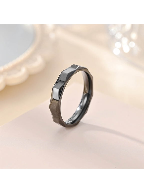 Vegetarian Steel Ring Korean Floral Batch Design Hand Jewelry, Black, 6.21 cm