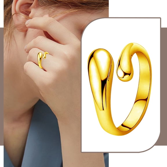 Rings Water Drop Ring with S925 Silver Plating Korean Style Jewelry Shine for Everyday Wear,One Size,Gold