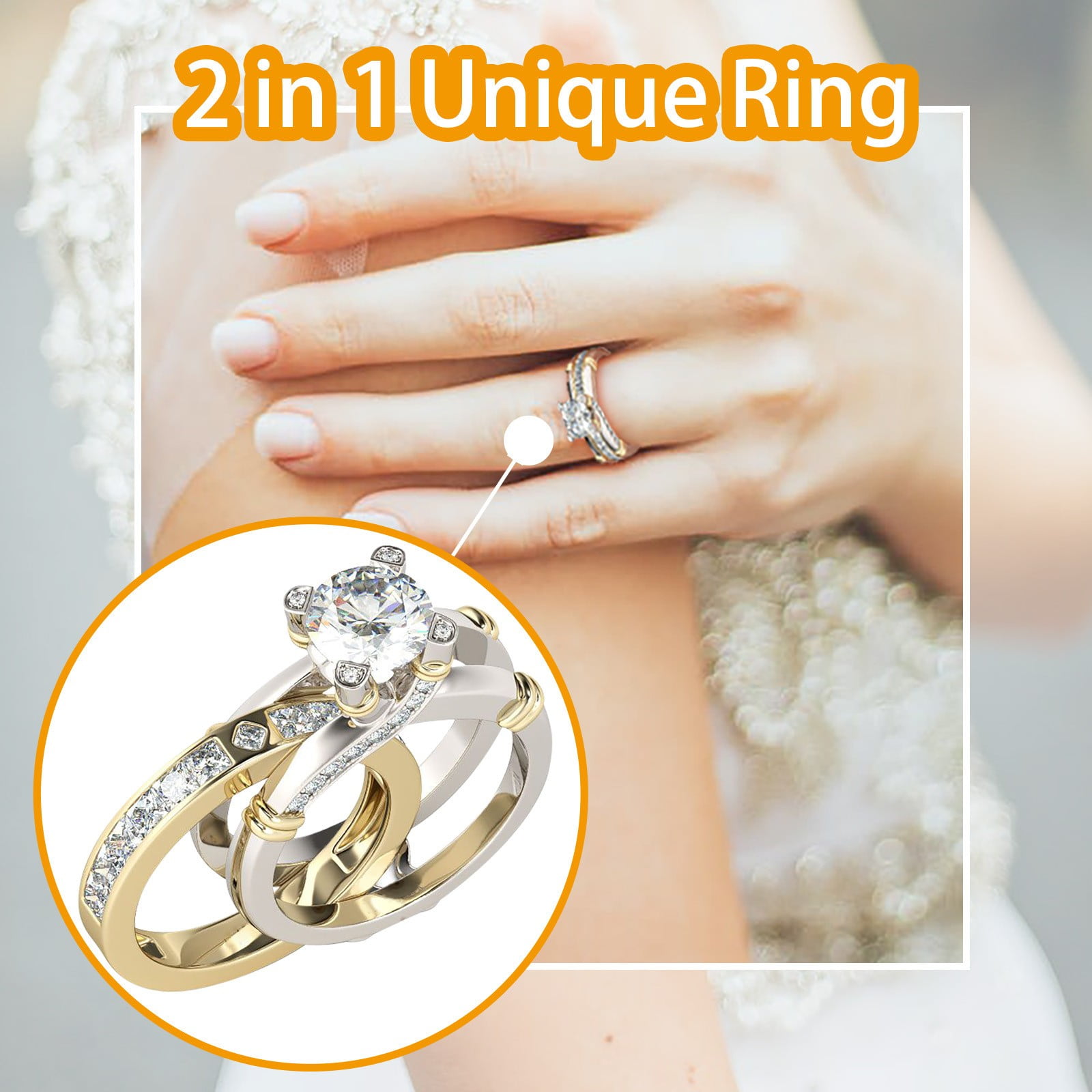 Rings for Women Latest 2 In 1 Combination Ring Set With Zircon And