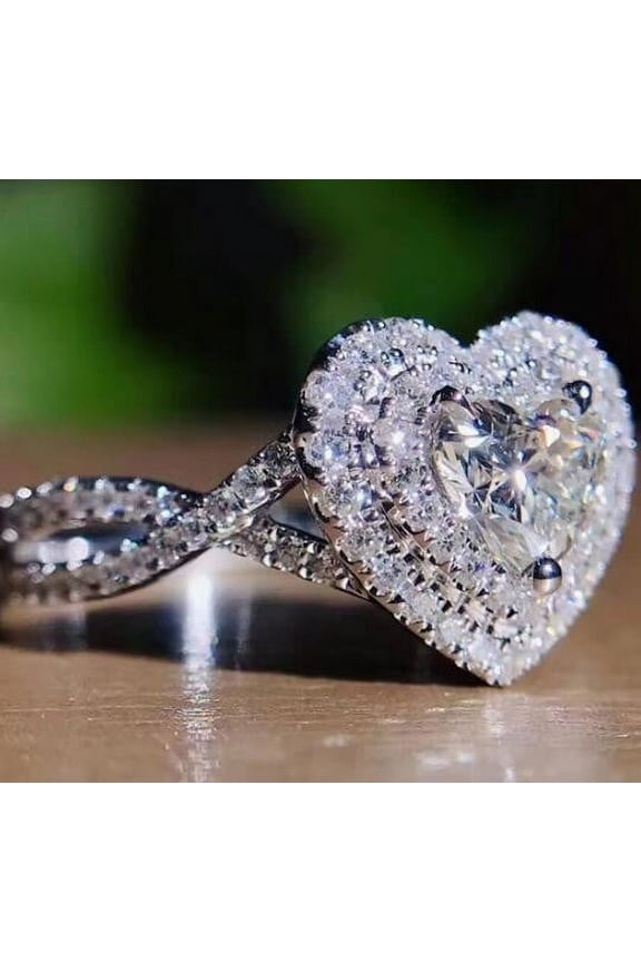 Rings for Women Plated Zircon Stone Ring, Luxury Micro Inlaid Heart-Shaped Simulation Diamond Ring, Engagement Wedding Band Ring for Women Size 10 Valentine's Day Gifts