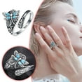 thumbnail image 1 of Rings for Women S925 Sterling Silver Turquoise /Butterfly Spoon Vintage Bohemian Sunflower Thumb Oxidized Wrap Style Antique Floral Jewelry Mother's Day Valentine's Day Ring Gifts, 1 of 5