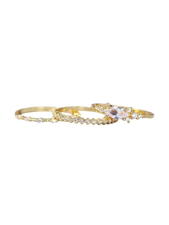 Rings for Women Stackable Gold Plated Non Tarnish Fashion Ring Set with Cubic Zirconia Elegant Jewelry for Everyday Wear Versatile Gold Tone Rings Modern Styling,6.21 cm,Golod A