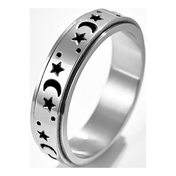 Rings for Women Stainless Steel Rings Moon and Star Ring Stress Relieving Anxiety Ring Engagement Wedding Promise Band for Women Men Size 9 Valentine's Day Gifts