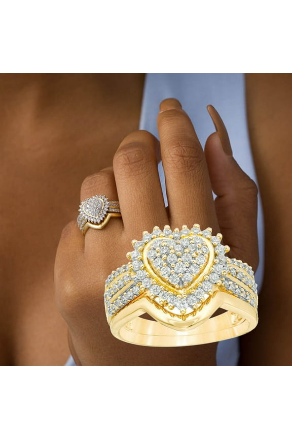 Rings,Womens Ring,Rings For Women, Christmas Sale! Lssam Fashion Jewelry Rings Gold Loving Heart Engagement 3A Zircon Ring Sets Jewelry For Women