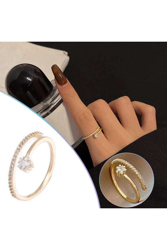 Rings,Womens Ring,Rings For Women, Christmas On Sale! Lssam Real Gold Electroplating Set Zircon Ring Female Opening Adjustable Simple Fashion Index Finger Ring Jewelry