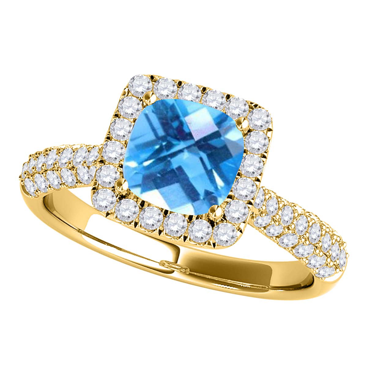 14K Yellow Gold Wide Band Blue Topaz & Diamonds Gemstone Ring | Lance & Co  Jewelers