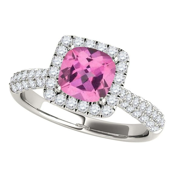 Rings for Women 0.98 Carat Diamond and Cushion Cut Pink Pave 10K White Gold