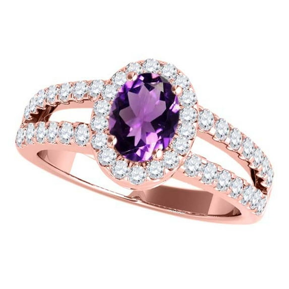 Rings for Women 1.68 Carat Diamond and Oval Shaped Amethyst Ring prong 10K Rose Gold