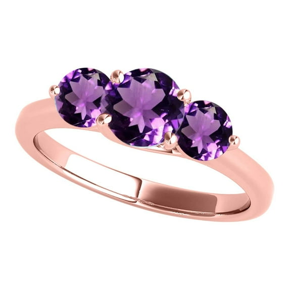 Aonejewelry Women's 2.25 Carat Three Stone Amethyst Ring in 10k Rose Gold