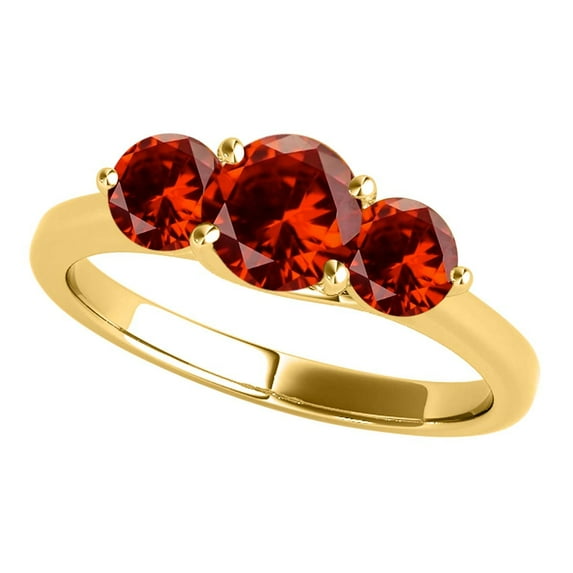 Aonejewelry Women's 2.25 Carat Three Stone Garnet Ring in 10k Yellow Gold