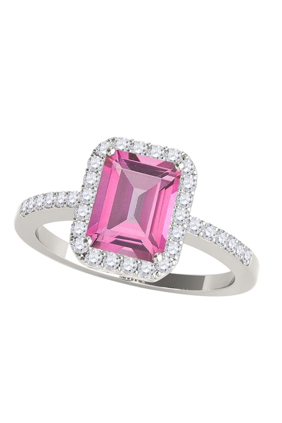 Rings for Women 3.20 Carat Diamond and Emerald Shaped Pink Prong 10K White Gold