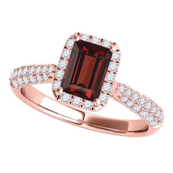 Rings for Women 3.46 Carat Diamond and Emerald Shaped Garnet Ring pave 10K Rose Gold