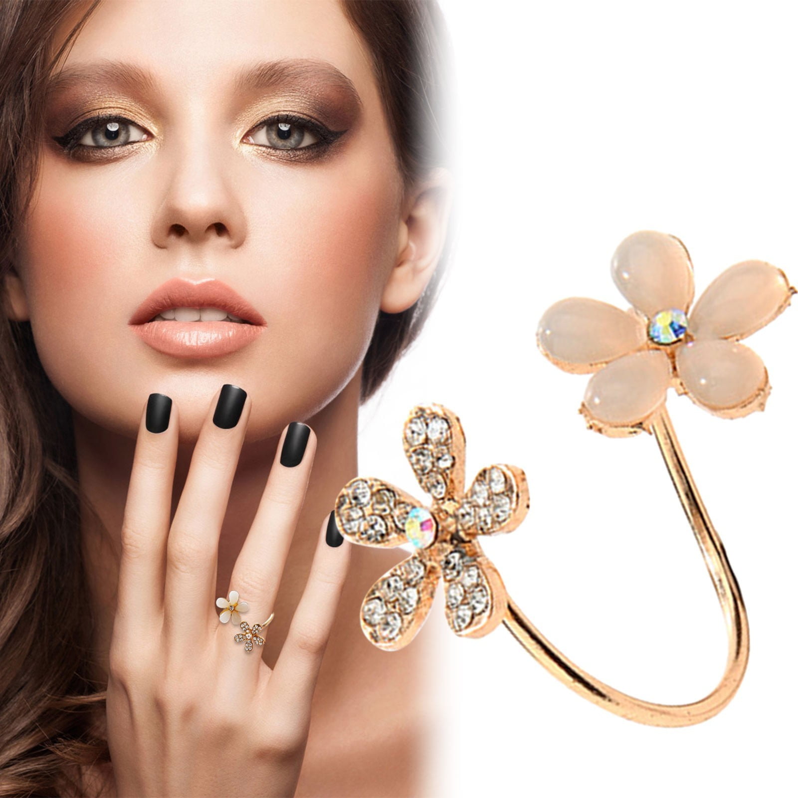 Rings for Women Adjustable Opal Flower Open Ring Micro Set Diamond Pentacle Ring