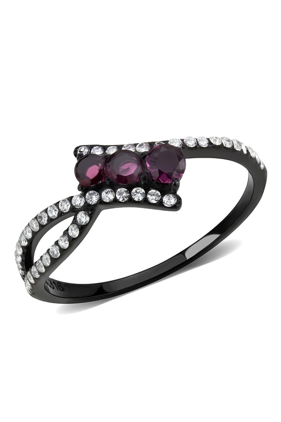 Rings for Women Black 316L Stainless Steel DA324 - AAA Grade Cubic Zirconia in Fuchsia