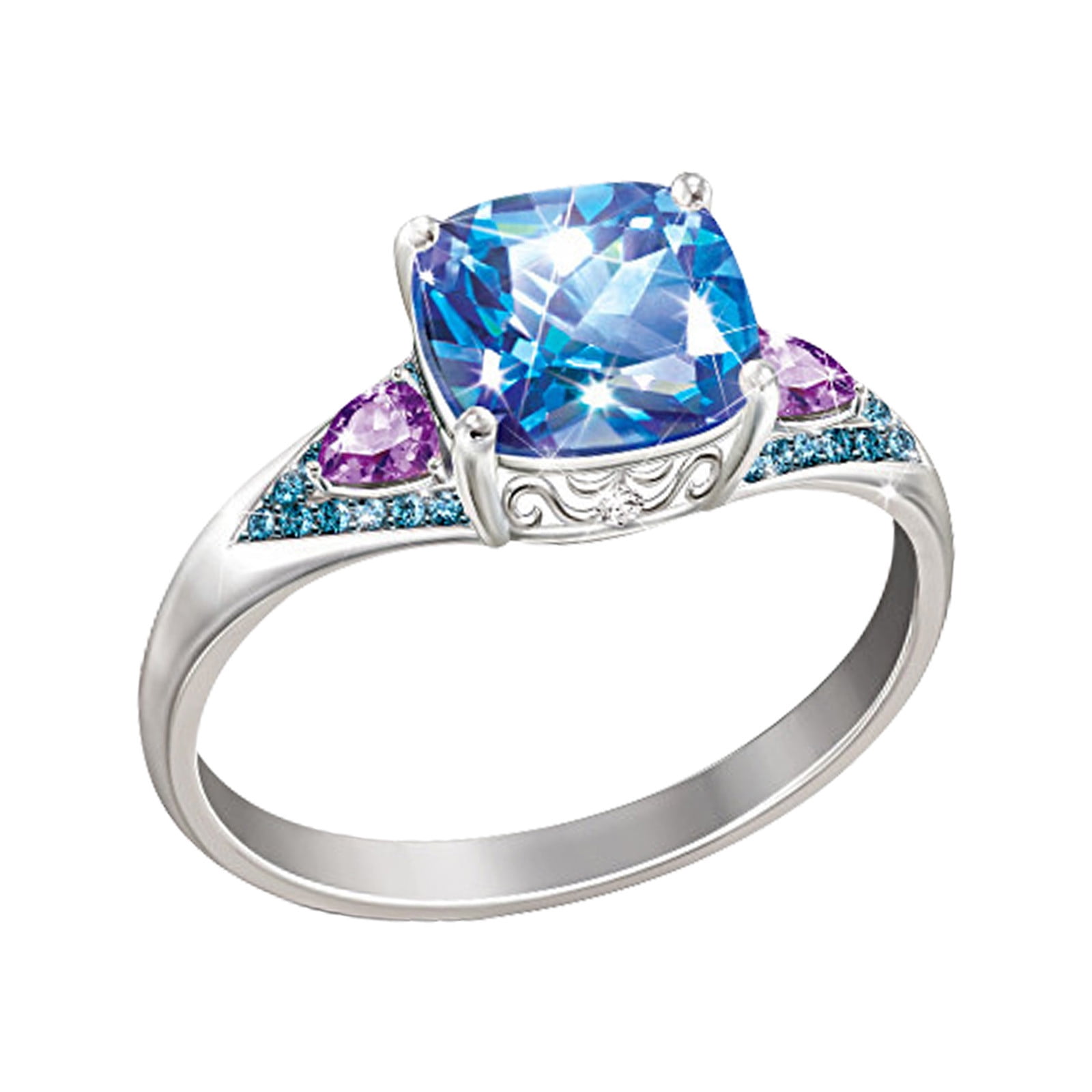 Customer reviews for Rings for Women Bright Diamond Ring Square Blue ...