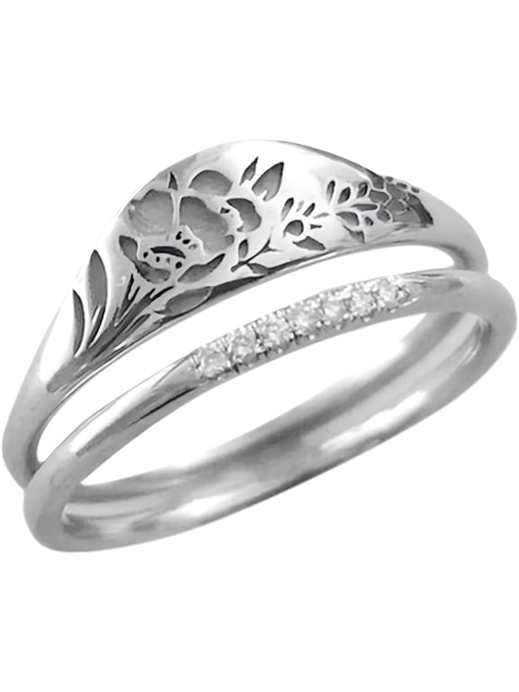 Rings for Women Elegant Woman Simple Gold Plated Rose Flower Ring Anniversary Gift-Silver Color-Size 8