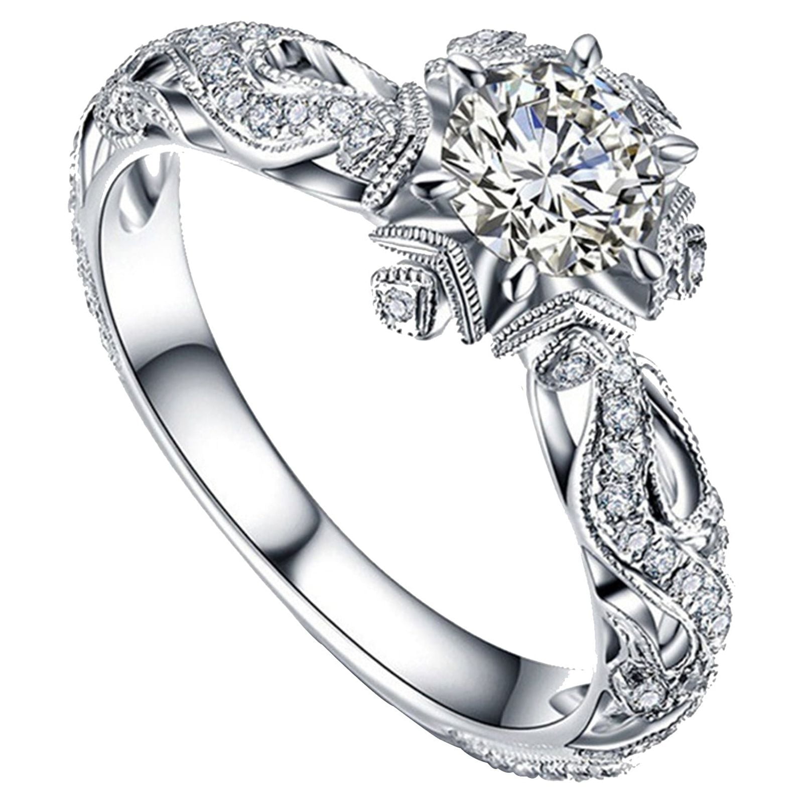 Engagement Rings For Women - Round Brilliant 18K White Gold 1.00 CT (D,VVS)  GIA Certificate - Walmart.com