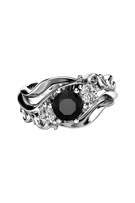 Rings for Women Flower Line Black Zircon Ring Ring Diamond Valentine's Day Gifts Clearance