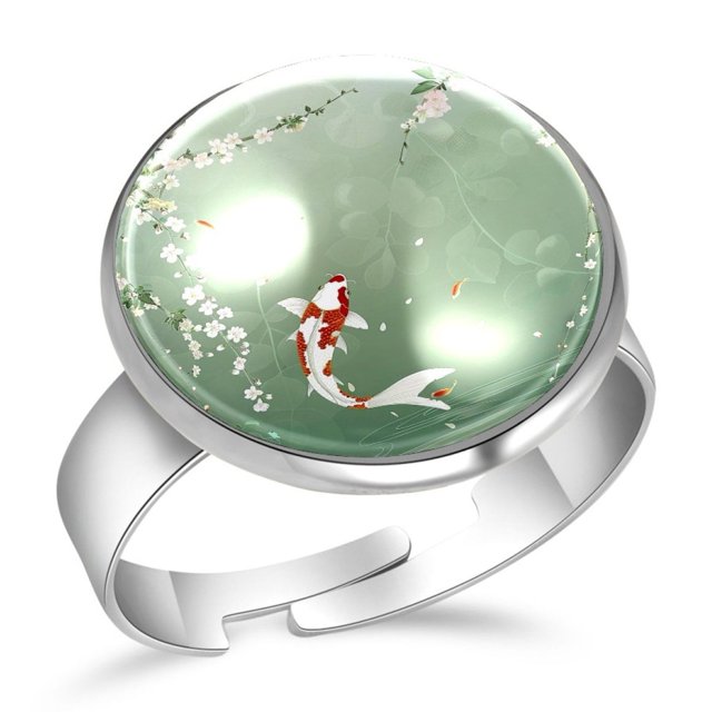 Rings for Women Girls, Adjustable to Fit Any Finger Size, Japanese Koi