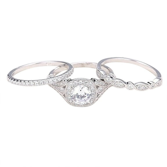 Rings for Women Girls Ring Set Zirconia Wedding Band Ring Engagement Jewelry 3PCS Gifts