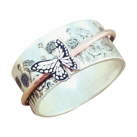 Rings for Women Personalized Retro Butterfly Spinning Ring Inspirational Ring Mother's Day Gift for Women
