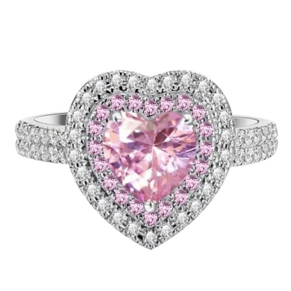 Rings for Women Pink Heart Ring Plated Womens Ring Zir-con Full Diamond Ring Valentine's Day Gifts Clearance