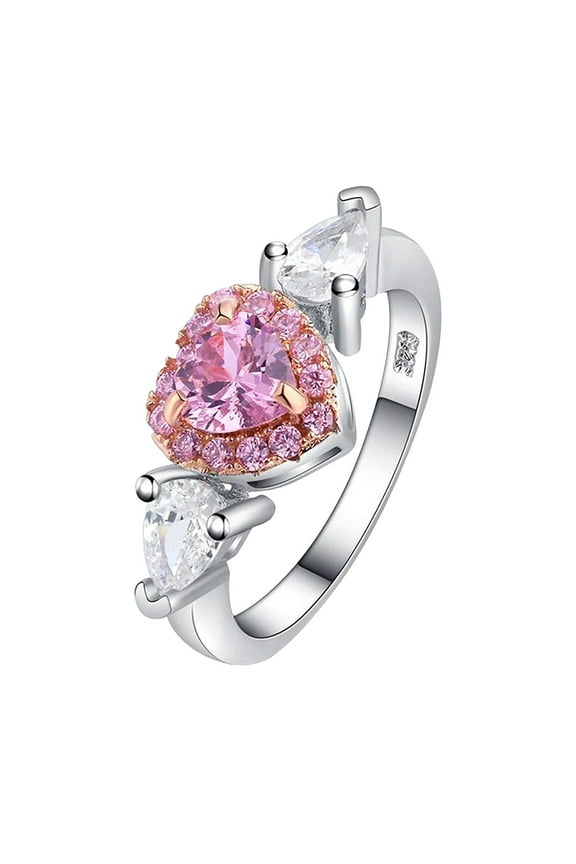 Rings for Women Pink Peach Heart Claws Set Zircon Novelty Ring Water Drop Diamond Women's Ring Valentine's Day Gifts Clearance