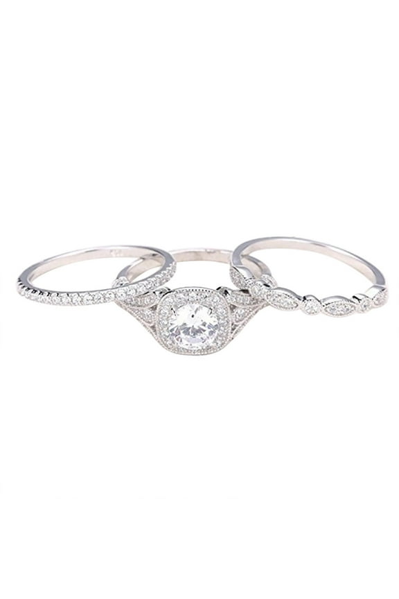 Rings for Women Ring Set Zirconia Wedding Band Ring Engagement Jewelry for Gift 3PCS Valentine's Day Gifts Clearance