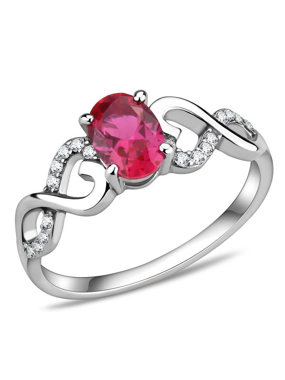 Rings for Women Silver 316L Stainless Steel DA119 - AAA Grade Cubic Zirconia in Ruby