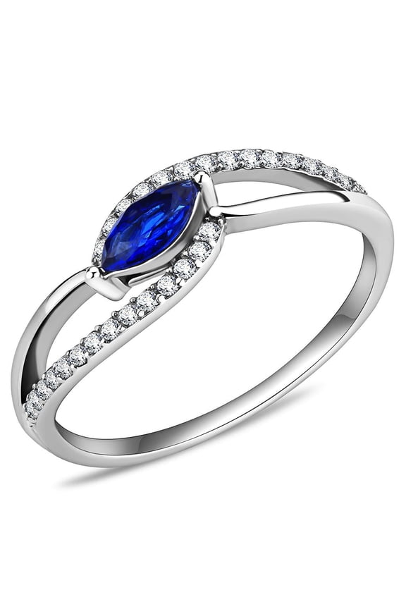 Rings for Women Silver 316L Stainless Steel DA122 - AAA Grade Cubic Zirconia in London Blue
