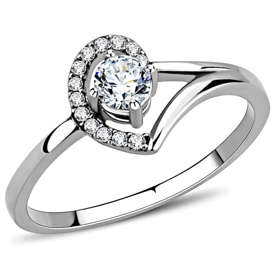 Rings for Women Silver 316L Stainless Steel DA165 - AAA Grade Cubic Zirconia in Clear