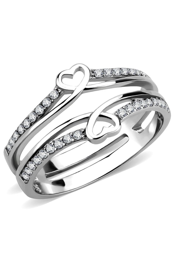 Rings for Women Silver 316L Stainless Steel DA242 - AAA Grade Cubic Zirconia in Clear