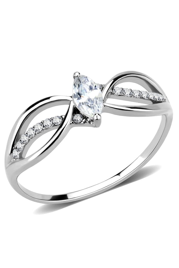 Rings for Women Silver 316L Stainless Steel DA262 - AAA Grade Cubic Zirconia in Clear