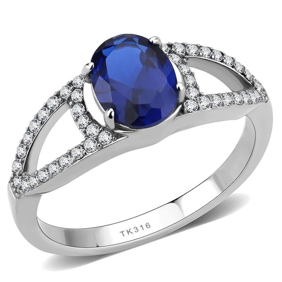 Rings for Women Silver 316L Stainless Steel DA306 - Spinel in London Blue
